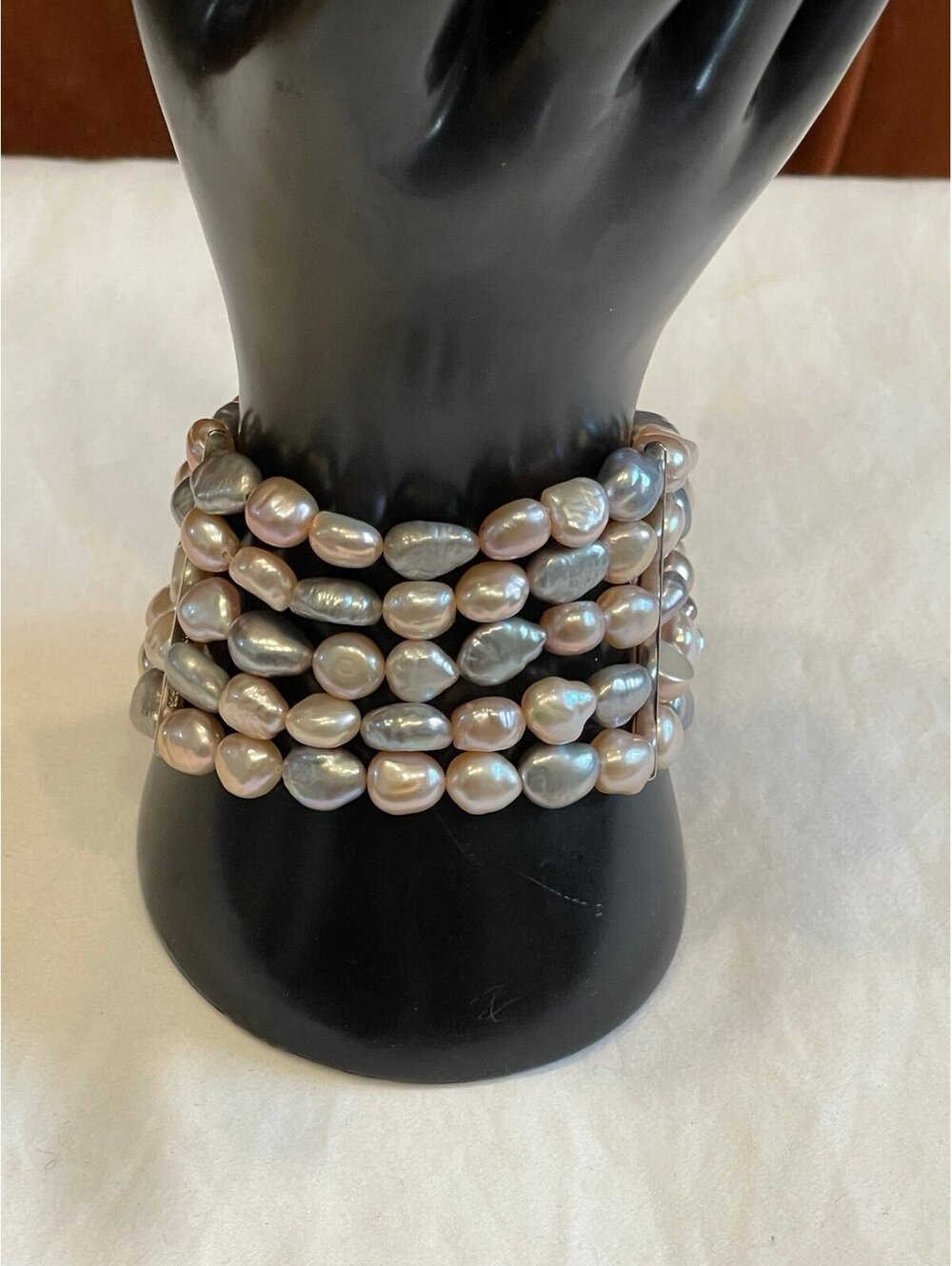 5 Strand Baroque Freshwater Pearl Sterling Bracelet